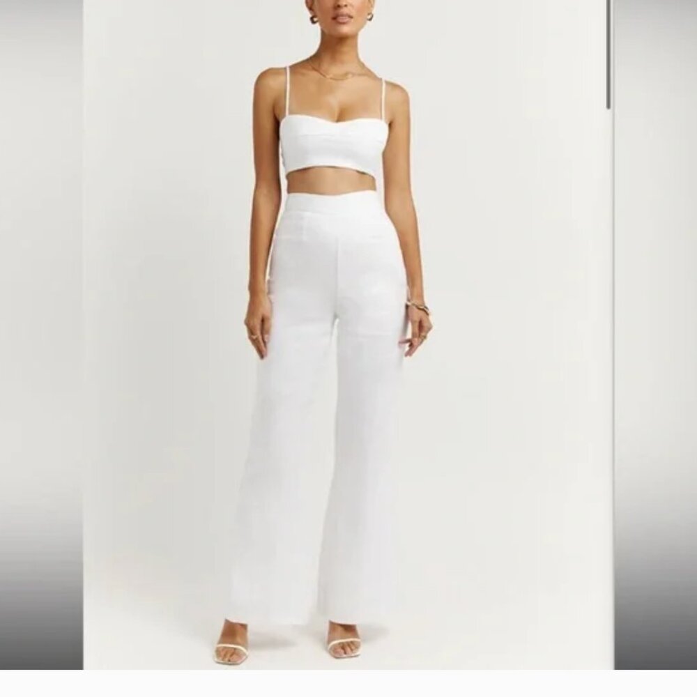 NWT DISSH AISLE WHITE LINEN FLARE PANT